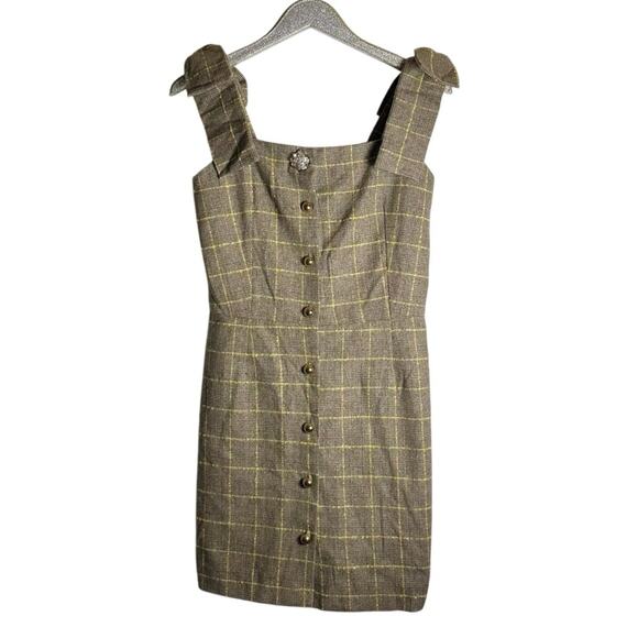 Sorry, Too Much Love Plaid Dress with Buttons and Bow Strap - Picture 1 of 6